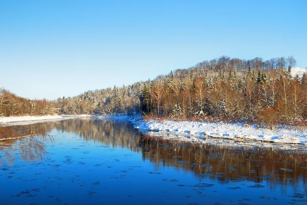 Krajobraz zima doliny rzeki Gauja. Sigulda, Łotwa — Zdjęcie stockowe