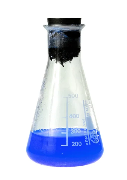 Laboratory flask with blue liquid — Stock Photo, Image