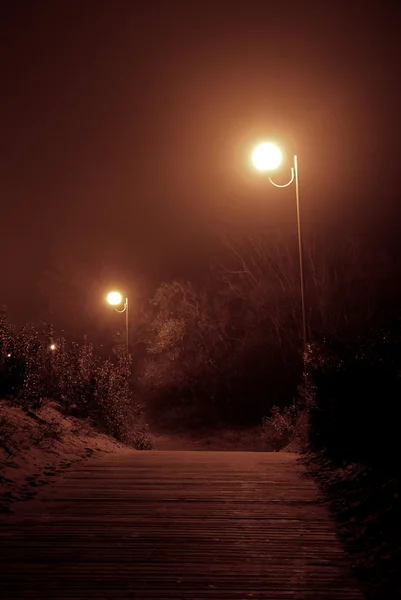 Lanterns shining in the fog — Stock Photo, Image