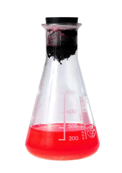 Frasco de laboratório com líquido vermelho — Fotografia de Stock