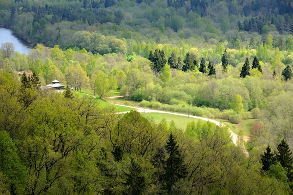 A Gauja folyó völgyében tavasszal, Sigulda, Lettország-Areal megtekintése — Stock Fotó