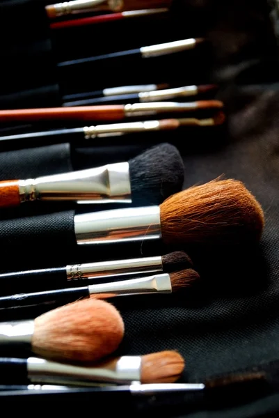 Make-up brushes in dark case — Stock Photo, Image