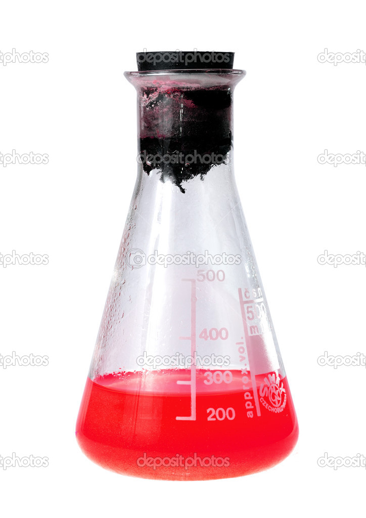Laboratory flask with red liquid