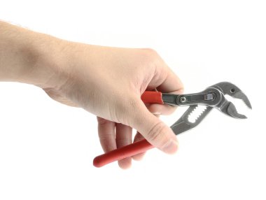 elinde beyaz izole pense