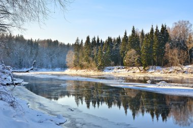 gauja Nehri vadisinde kış manzarası. Sigulda, Letonya