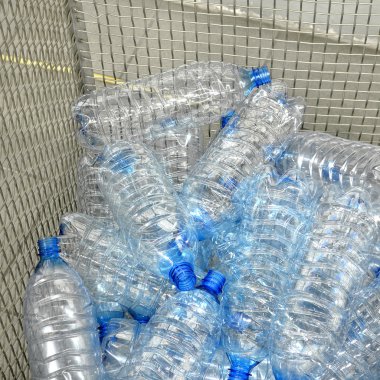 bir kap içinde kullanılan ve hasarlı plastik şişe
