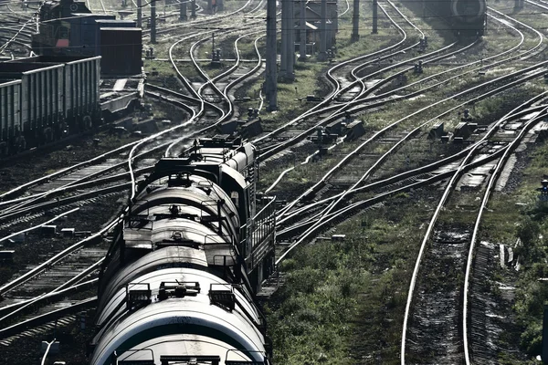 Cargo train and industrial railroad view — Stock Photo, Image