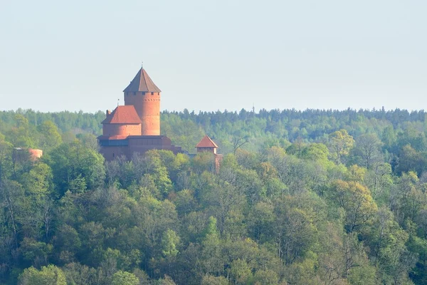 Veduta sul castello di Turaida e sulla valle Gauja in primavera a Sigulda, Lettonia — Foto Stock