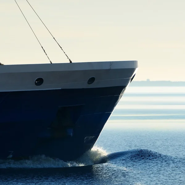 Cargo ship's bow heading forward