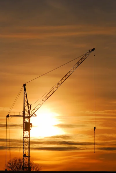 Kraan silhouet bij de zonsondergang — Stockfoto