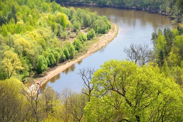 Areal uitzicht op de vallei van de rivier gauja in het voorjaar in sigulda, Letland — Stockfoto