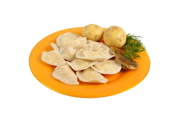 Gnocchi di patate e funghi sul piatto — Foto Stock