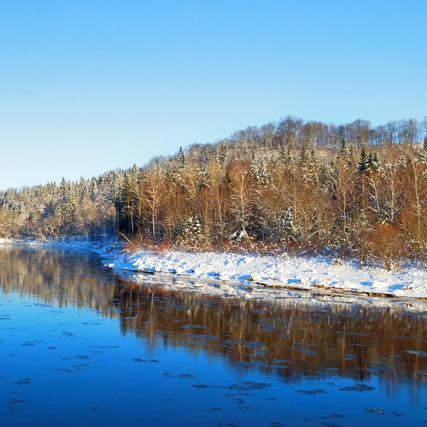 Gauja valle del fiume paesaggio invernale. Sigulda, Lettonia — Foto Stock