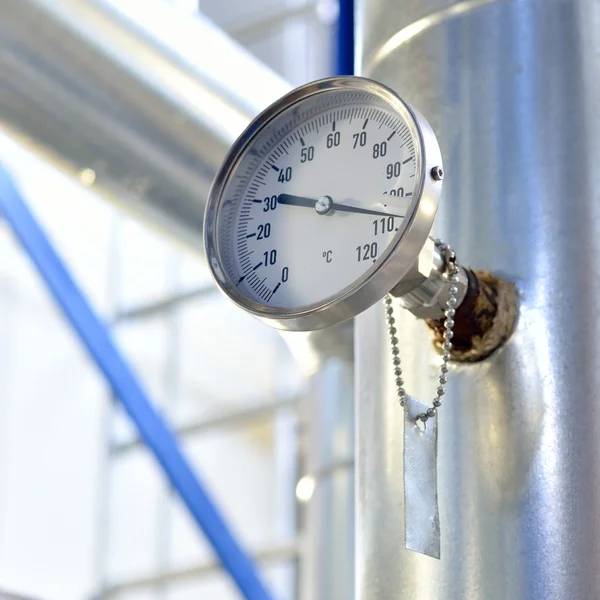 Industrial thermometer in boiler room — Stock Photo, Image