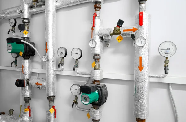 Heating system industrial water pipeline in a boiler room — Stock Photo, Image