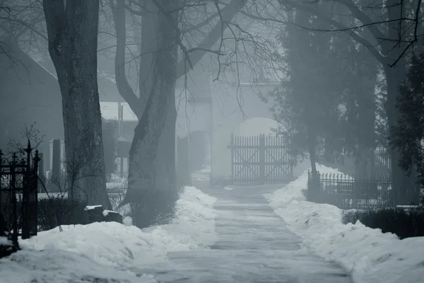 Nevoeiro no cemitério — Fotografia de Stock