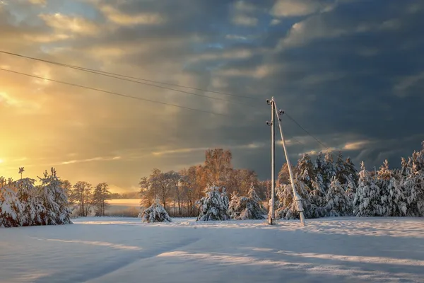 Snow covered winter countryside at the sunset in Latvia — Stock Photo, Image