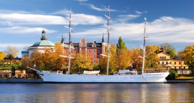 eski beyaz sailship harbor Stockholm, İsveç