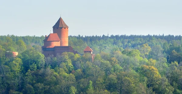 Vista sobre o castelo de Turaida e o vale de Gauja na primavera em Sigulda, Letônia — Fotografia de Stock