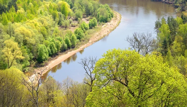 Areál pohled na údolí řeky gauja na jaře v sigulda, Lotyšsko — Stock fotografie