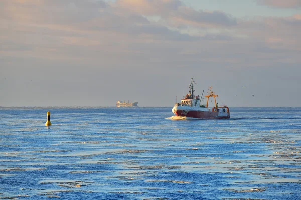 Frozen fishing vessel in   port — Stock Photo, Image