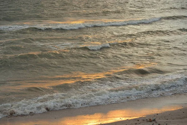 폭풍이 지나간 발트해 연안입니다 부드러운 황금빛 표면의 부서지는 파도와 물보라 — 스톡 사진
