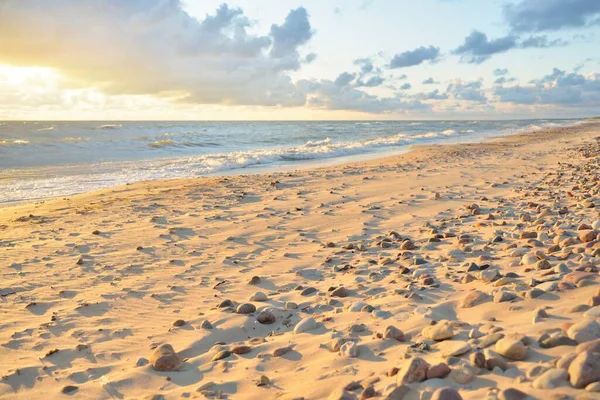 Baltic Sea Shore Sand Dunes Beach Storm Sunset Soft Golden — Stock Photo, Image