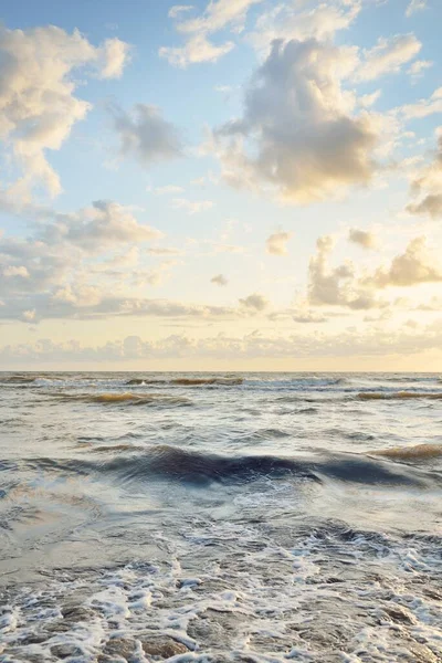 Côte Mer Baltique Après Tempête Coucher Soleil Doux Soleil Doré — Photo