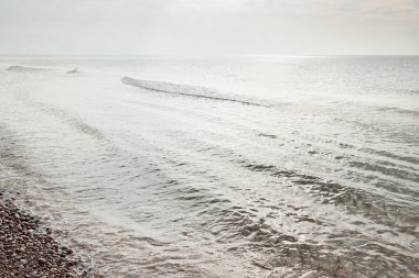 Fırtınadan sonra Baltık kıyıları (kum tepeleri, plaj). Gün batımı, parlayan kara bulutlar. Resimli panoramik manzara. Doğa, çevre, ekoloji, eko-turizm, yürüyüş, keşif kavramları