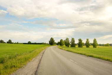 Bir yaz günü tarla ve orman boyunca (yeni asfalt yol) boş bir otoyoldur. Yağmurdan önce dramatik fırtına bulutları. Turizm, yol gezisi, özgürlük, tatiller, lojistik, uzak yerler kavramları