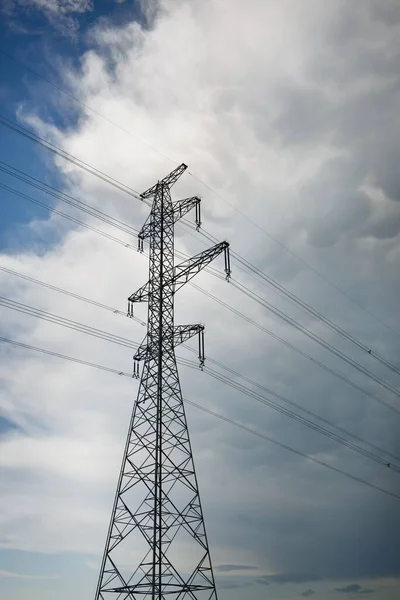 Electricity Power Line Dramatic Sky Close Concept Urban Landscape Energy — Stock Photo, Image