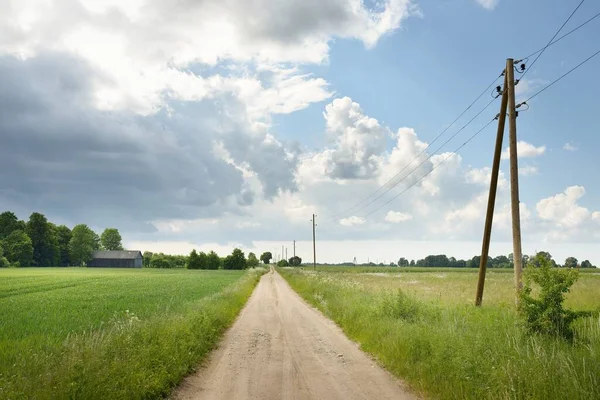 Camino Campo Vacío Través Del Campo Después Tormenta Una Vista —  Fotos de Stock