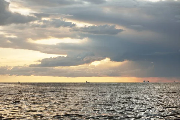 Baltic Sea Storm Panoramic View Sailing Boat Dramatic Sunset Sky — Stock Photo, Image