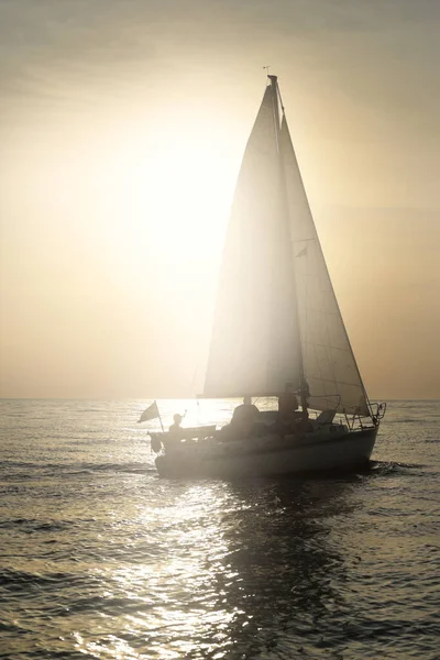 Sloop Branco Fraudado Iate Navegando Mar Báltico Pôr Sol Céu — Fotografia de Stock