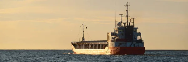 Grande Navio Carga Geral Vermelho Metros Comprimento Navegando Mar Aberto — Fotografia de Stock