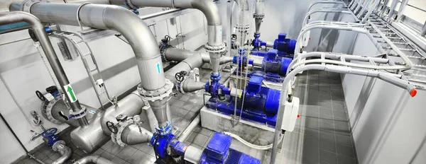 Pump Station För Omvänd Osmos Industriell Stad Vattenreningsverk Bredvinkelperspektiv — Stockfoto