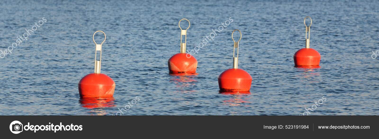 Orange Mooring Buoys New Yacht Harbor Marina Close Water Surface Stock