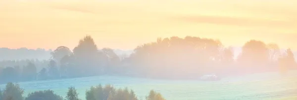 Dealurile Forestiere Într Ceață Răsărit Peisaj Colorat Toamnă Scena Rurală — Fotografie, imagine de stoc