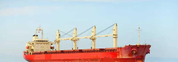 Large Red Bulk Carrier Cargo Ship Cranes Sailing Open Sea — Stock Photo, Image
