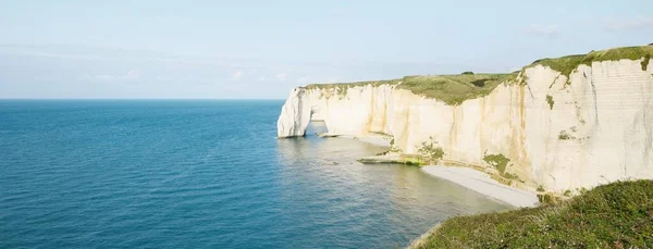 Vista Aérea Panorâmica Pitoresca Das Falésias Brancas Etretat Pôr Sol — Fotografia de Stock