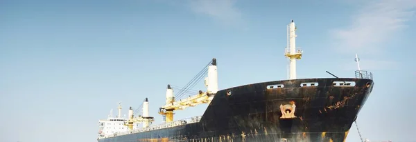 Large Black Cargo Crane Ship Anchored Strait Gibraltar View Yacht — Stock Photo, Image