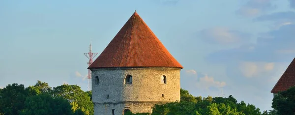 Letecký Pohled Pevnostní Věž Tallinnu Slunečného Letního Dne Panoramatický Panoramatický — Stock fotografie