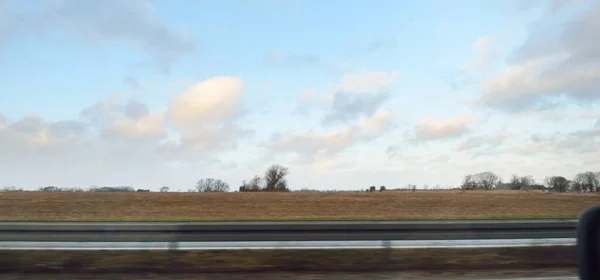 Autoroute Coucher Soleil Route Européenne E45 Ciel Dramatique Vue Voiture — Photo