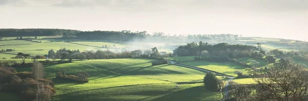 Céu Dramático Acima Verde Campos Agrícolas Vales Rurais França Paisagem — Fotografia de Stock