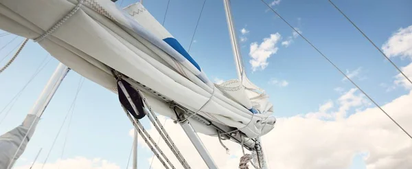 Yachts Boats Moored Pier Clear Day View Cockpit Feet Swedish — Stock Photo, Image