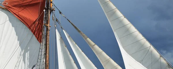 エレガントな2人乗りのガフスクーナー 背の高い船を訓練 セーリング スポーツ クルーズ レガッタ チームワーク パノラマビュー — ストック写真