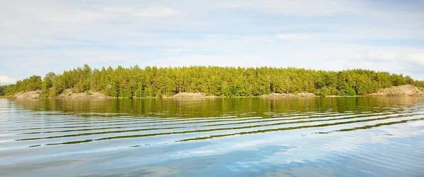 Bord Lac Rocheux Forêt Par Une Journée Été Ensoleillée Des — Photo