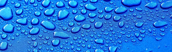 Bright Blue Background Crystal Clear Water Drops Raindrops Abstract Natural — Stock Photo, Image
