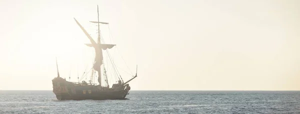 18Th Century Sailing Yacht Open Sea Sunset Close Holland Old — Stock Photo, Image