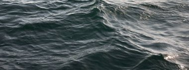 Akdeniz 'in yüksek açılı manzarası. Dalgalar, sıçramalar, su yüzeyi dokusu. Mavi, gök mavisi, turkuaz renkler. Soyut doğal desen, arka plan, duvar kağıdı. Grafiksel kaynaklar, alanı kopyala